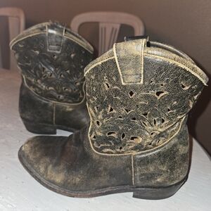 Distressed Cutout Cowboy Ankle Boots ASH Made In Mexico Sz 37 Womens Leather